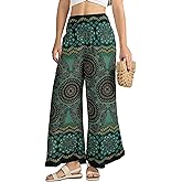 Joob Joob Palazzo Pants for Women - Boho Flare Leg Wide Summer Pant Women - Harem Waist Flowy Bottoms with Pockets