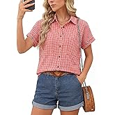 Button Down Shirt for Women Short Sleeve Blouses Dressy Casual Business Work Summer Vacation Tops Hawaii Shirts with Pockets