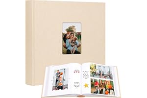 XFVEIWOO Photo Album 4x6 240 Photos with Writing Space, Linen Cover with Front Window, 240 Photos Horizontal and Vertical 4x6 Photo Album Book for Wedding Kids Travel Family Baby Pictures,khaki