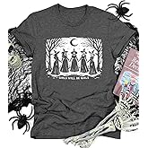 Halloween Shirts for Women: Skeleton Shirt Witch Ghost Spooky Skull Pumpkin Graphic Tee Orange Boo Fall Top Short Sleeve