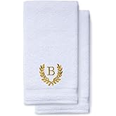 Decorative and Monogrammed Hand Towels for Bathroom Kitchen Makeup | Personalized Gift for Wedding-Bridal | Roman Font Custom Luxury Turkish Towel | Spa Collection, Oversized, 16 X 30 Inch, Set of 2