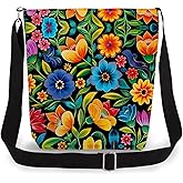 LiuenMgg Colorful Floral Print Canvas Crossbody Bag, Adjustable Strap Lightweight Purse with Top Zipper & Inner Pocket, Daily Shoulder Bag Gift for Women -1