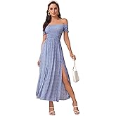 Floerns Women's Boho Floral Print Off Shoulder Split Long A Line Dress