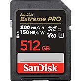 SANDISK 512GB Extreme PRO SD Memory Card, Up to 280MB/s Read Speeds, UHS-II | V60, U3, C10, 6K, 4K UHD, Up to 150MB/s Write S