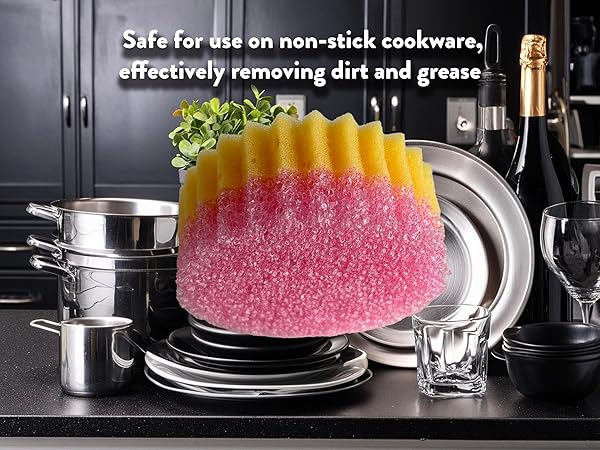 HAROES NON SCRATCH PREMIUM KITCHEN SPONGES – PACK OF 3 – SCRUBBER & DOUBLE SIDED SPONGE – NO HOLES – MULTIPURPOSE, DISH, BATHROOM, KITCHEN, WASHING & PLUS