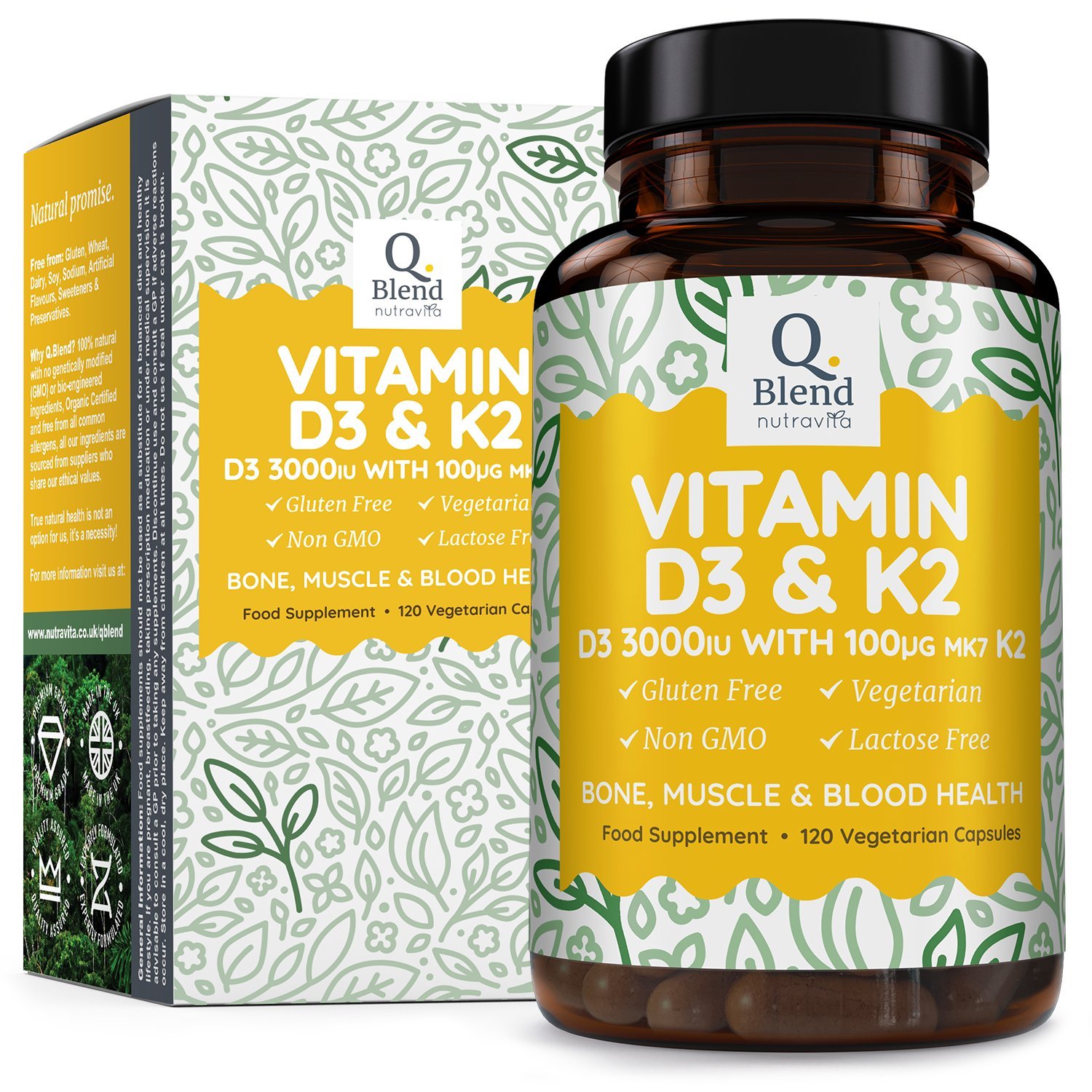Vitamin D 3,000 IU & Vitamin K2 100ug MK7 Vegetarian Capsules 120