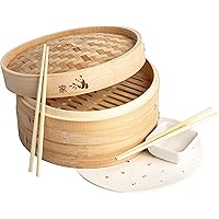 Prime Home Direct 10 inch Bamboo Steamer Basket, 2 Tier Food Steamer, Natural Bamboo Dumpling Steamer with Lid contains…