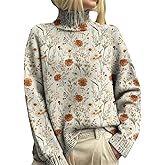 DMOYALA Fall Sweater for Women Floral Printed Mock Neck Long Sleeve Sweaters Dressy Casual Cute Pullover Knit Sweater Tops