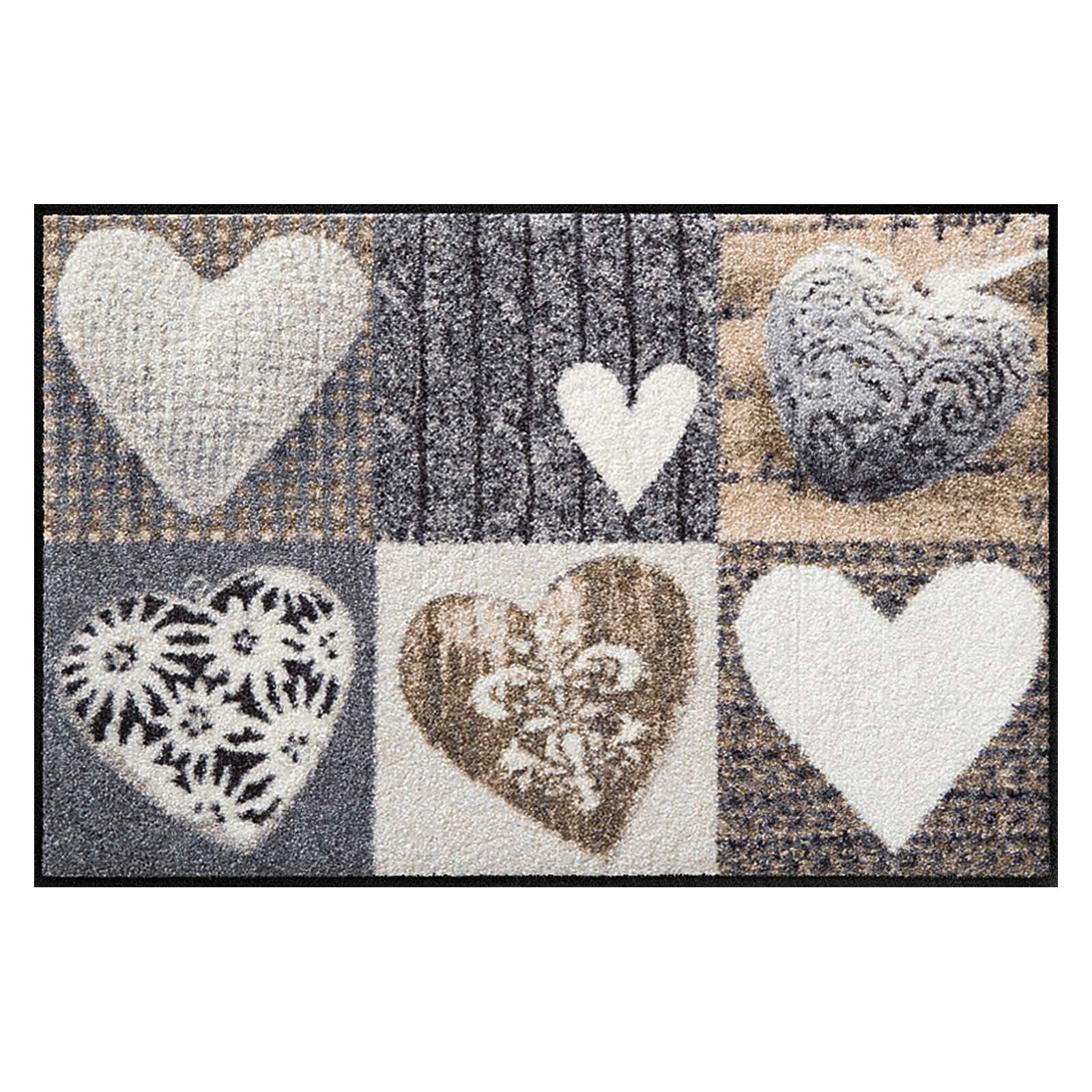 Salonloewe Washable Doormat with Alps Happiness Heart 50x75 cm Grey,Beige