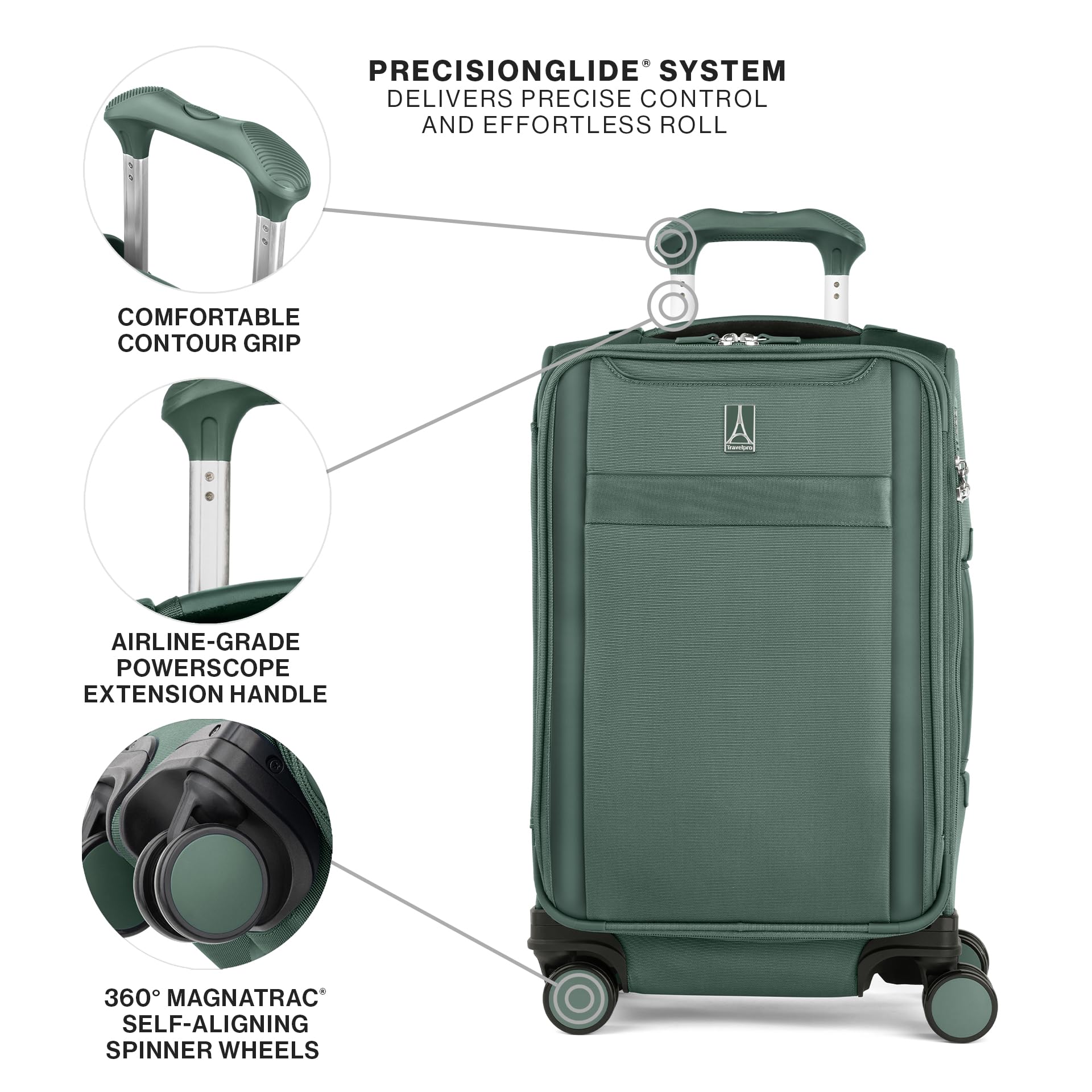 Travelpro VersaPack+ Lightweight Softside Expandable Carry on Luggage, 8 Spinner Suitcase, TSA Lock, Men and Women, Carry On 21-Inch, Desert Sage Green
