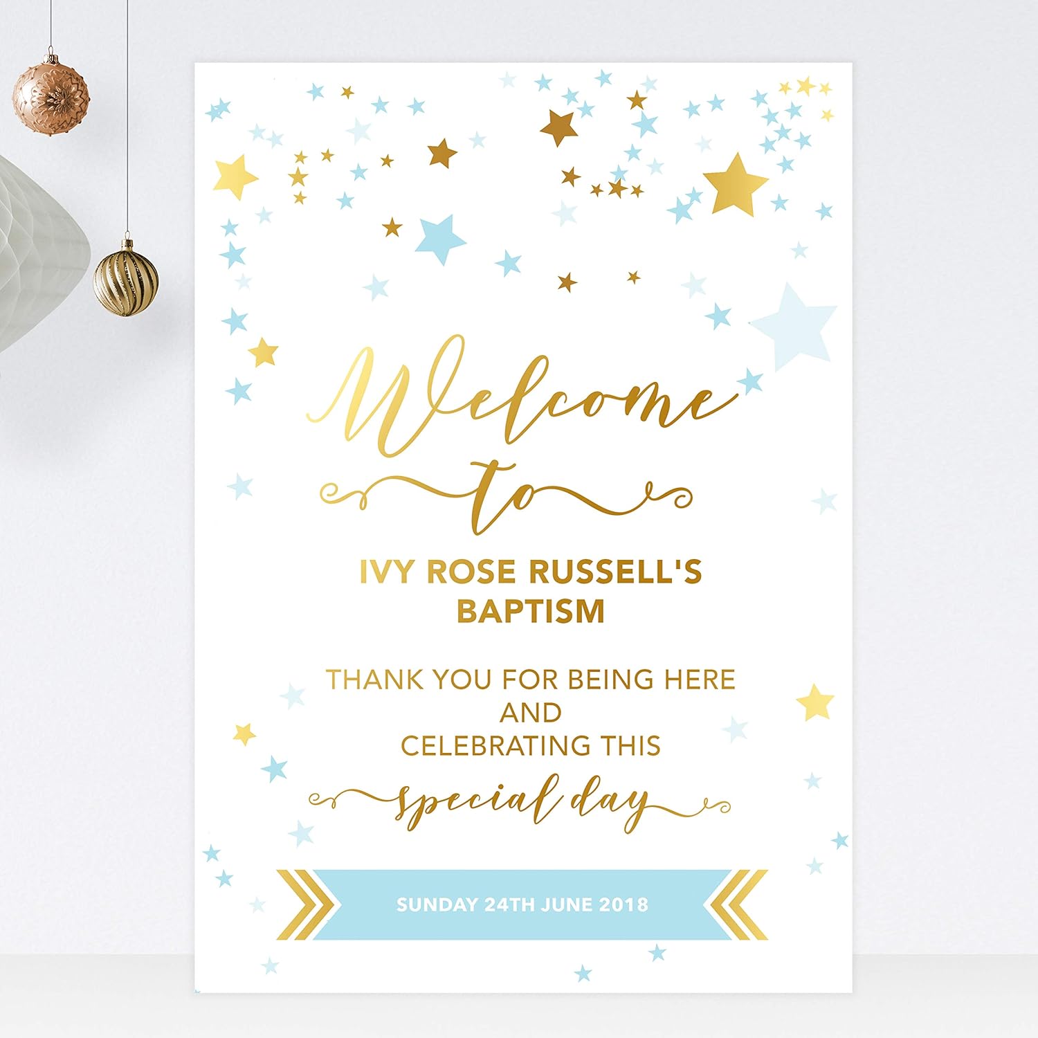 Personalised Sign for Christening/Baptism/Birthdays in Gold