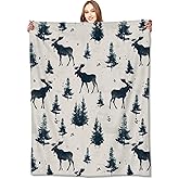 VODRM Winter Moose Blanket Retro Pine Tree Throw Blankets,Birthday Gifts for Kids Adult & Nature Lovers,Lightweight Soft Fleece Cozy for Sofa Couch Bed Room Rustic Cabin Decor 50x60in
