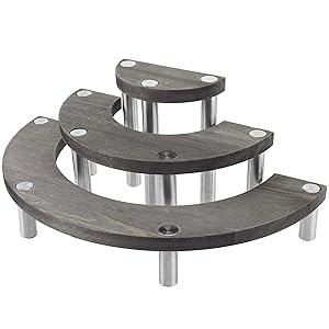 MyGift 3-Tier Semi Circle Tabletop Vintage Grey Wood & Stainless Steel Metal Accent Support Display Riser Stand