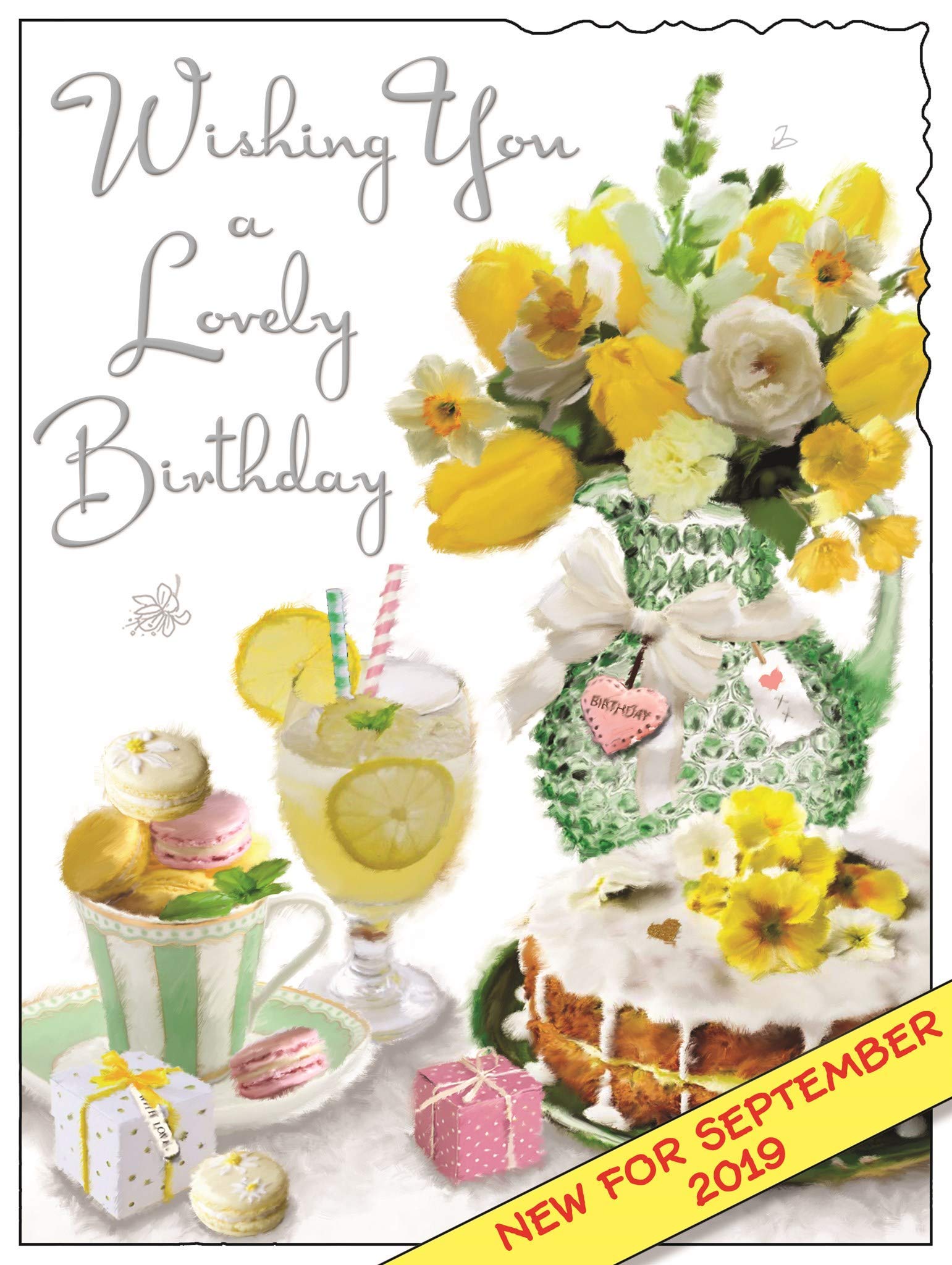 Jonny Javelin Wishing You A Lovely Birthday Card - Lemon Cake & Flowers