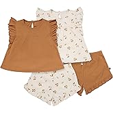 Modern Moments by Gerber baby-girls 4-piece Set (2 Flutter Sleeve Top & 2 Ruffle Wide Leg Short)