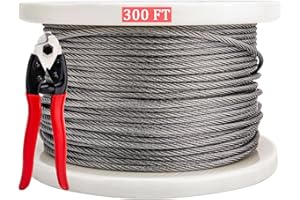 9TH SHOP 1/8 inch Stainless Steel Cable for Deck Railing, T316 Stainless Steel Cable, Stainless Steel Aircraft Cable 1/8 Inch-300Ft-7x7 Strand Core, Come with Cutter, for Deck Railing Stair Cabling