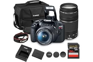 Canon EOS Rebel T7 DSLR Camera Kit | 24.1MP APS-C Sensor with EF-S 18-55mm & 75-300mm Lenses | Full HD 1080p Video Compact Be