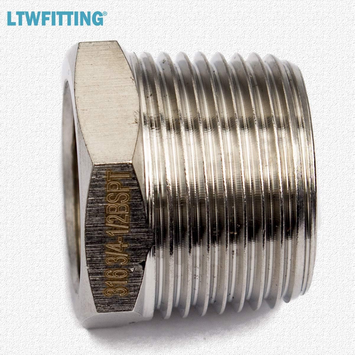 LTWFITTING Stainless Steel 316 Pipe 3/4" Female BSPP x 1/2" Male BSPT Adapter Fuel Gas Air (Pack of 5), Pack of 5pcs - Image 3