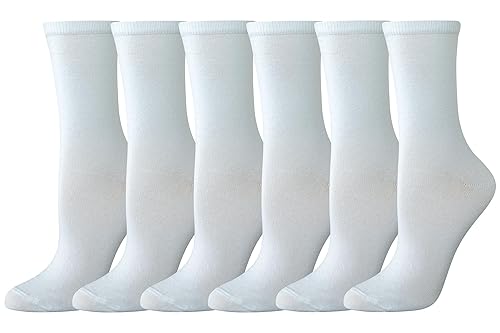 Amazon Essentials Women's Crew Socks, Cotton, 6 Pairs, White, 8-12