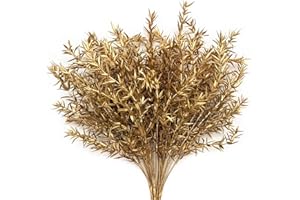 CATTREE Christmas Artificial Plants, Plastic Grass Faux Shrubs Fake Leaves Simulation Sharp Bushes Home Indoor Outdoor Garden Wedding Festival Decoration Hall Table Planter Filler – Gold 4 Pack