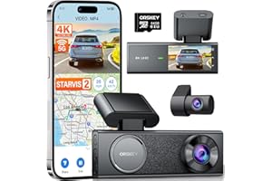 ORSKEY 4K Dash Cam Front and Rear, STARVIS 2 Sensor, 64GB SD Card Included,4K 2160P/FHD Car Dash Cam,Dash Camera for Cars wit