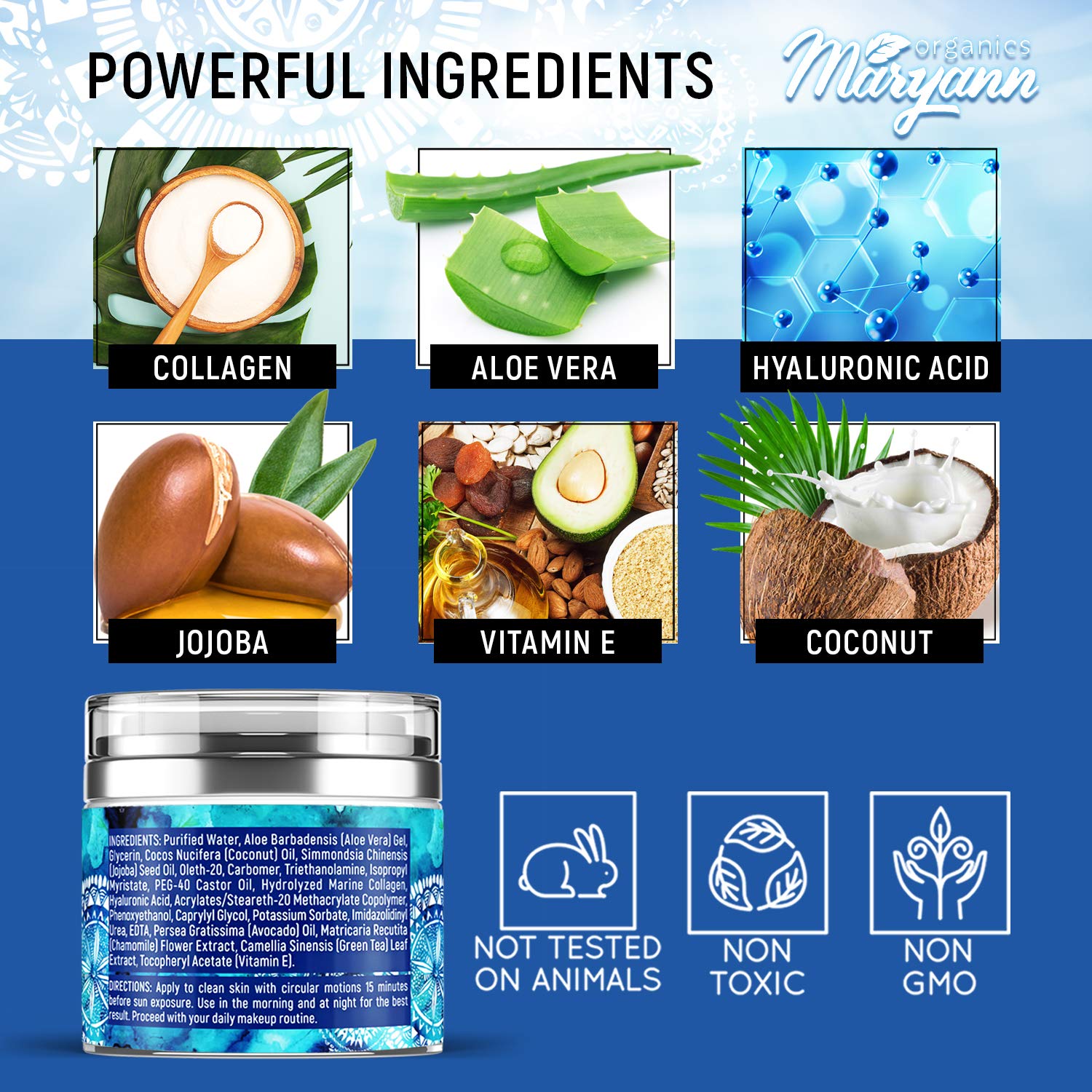 Water Gel Cream - Water Based Face Moisturizer Collagen Cream - Made in USA - Hyaluronic Acid Face Hydrating Moisturizer - Regeneration & Wrinkle Repair Cream for Moisture Boost - 1.7 fl oz: Beauty