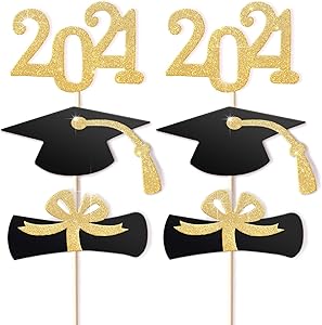 Dmaxia 2021 Graduation Cupcake Toppers,Food Appetizer Picks For Graduate Party Mini Cake Decorations Diploma 2021 Grad Cap Pack of 48