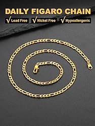 U7 3mm Figaro Chain 18K Gold with Inlaid Stainless