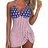 SUUKSESS Women One Piece Swim Dress Tummy Control Swimsuit Tie Knot Bathing Suit