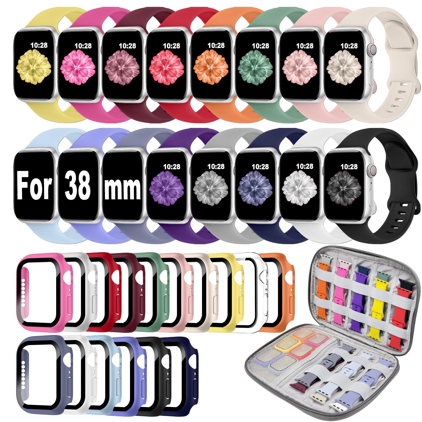 Photo 1 of 16 Pack Sport Band Case Compatible with Apple Watch Bands Case 38mm Women Men, Silicone Strap with Screen Protector Case&Organizer for Watch Series 3 2 1