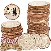 50 Pieces 2.4"-2.8" Natural Wooden Slices,Colovis Unfinished Wood Circles with Holes Tree Bark Round Log Discs DIY Crafts Hanging Ornaments (50 Pcs, Natural Wood)