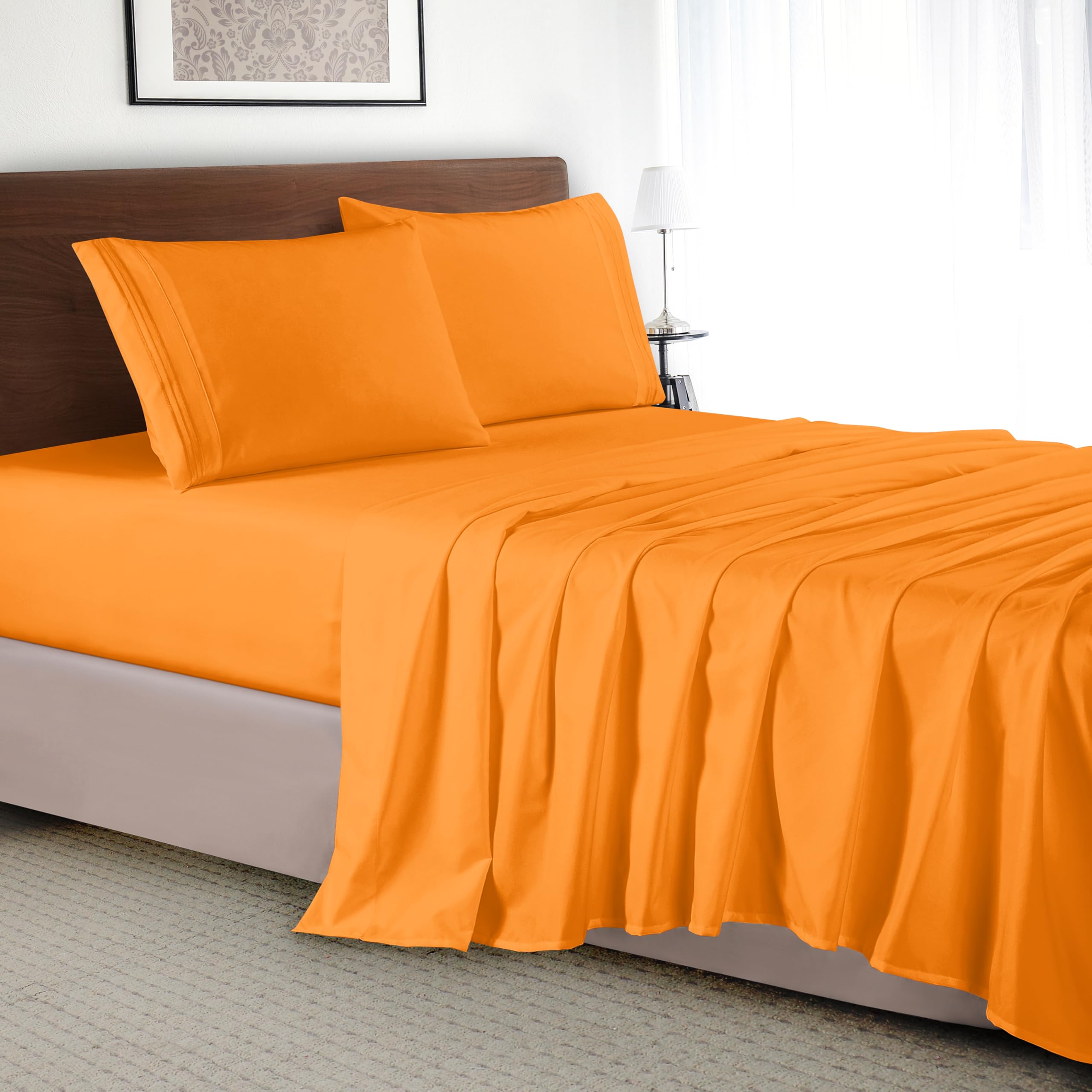 Elegant Comfort Luxury 4-Piece Bed Sheet Set - Luxury Bedding 1500 Premium Hotel Quality Microfiber, Wrinkle Resistant Cool & Breathable, Easy Elastic Fitted, Queen, Persimmon
