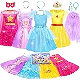 Jeowoqao Princess Dresses for Girls, Princess Dress Up Clothes Little Girls Princess Costumes with Capes Toys Christmas Birthday Gift for Toddler Girl Age 3 4 5 6