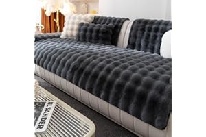MDSASFD Faux Fur Couch Cover, Soft Warm Plush Sofa Couch Cover, Non Slip Sectional Sofa Slipcovers for L Shaped, Washable Furniture Protector for Kids, Dogs(Dark Gray, 36"x 71")