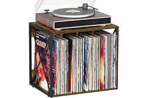 VYUOL Vinyl Record Storage,Vinyl Record Holder Up to 80-100 Albums,4-Compartment Record Player Stand for Magazine,Book,CD,Files,Albums