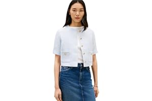 Tommy Hilfiger Womens Short Sleeve Tweed Jacket with Pockets Cropped JacketCasual Blazer