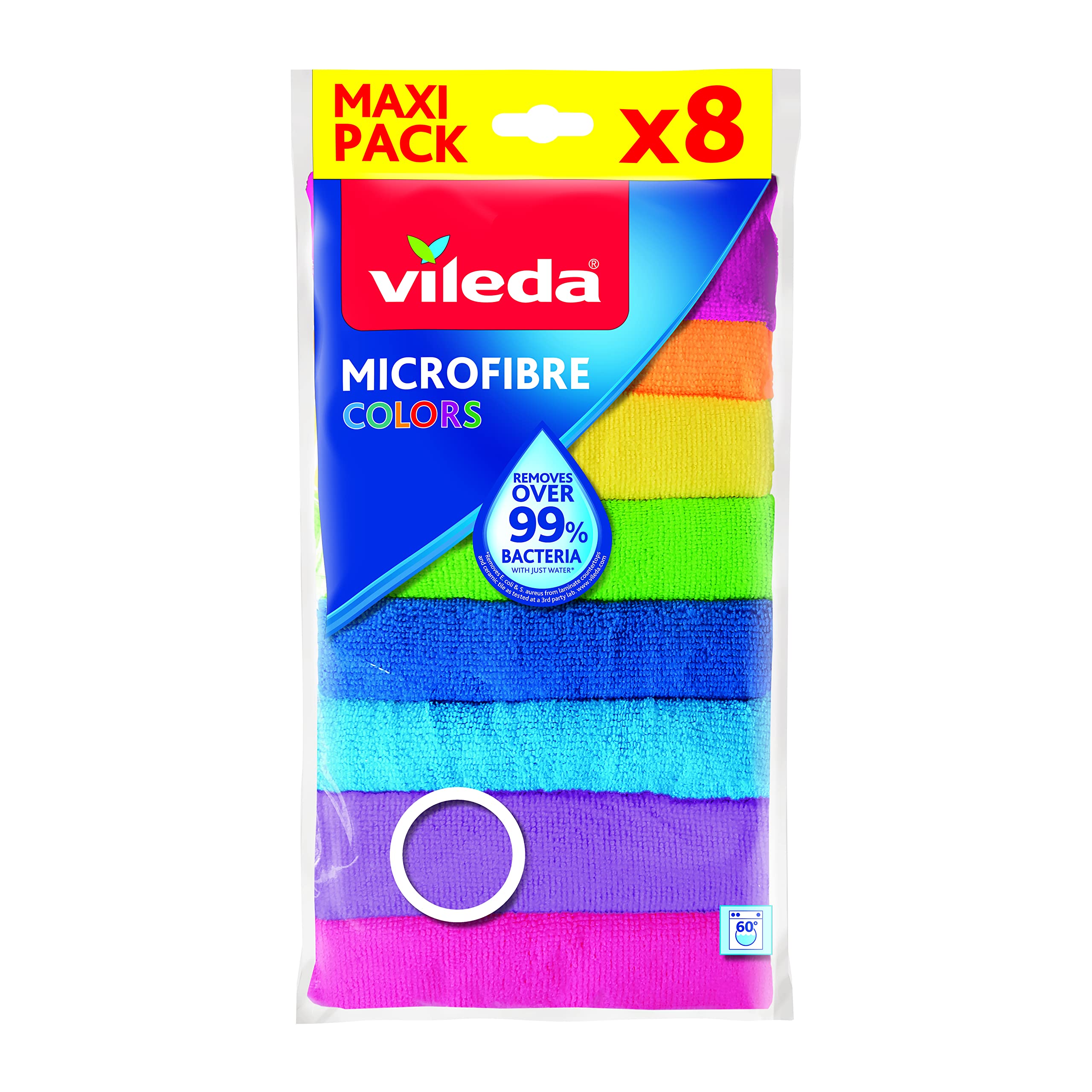 Vileda Microfibre Colors, Panni in Microfibra, Lavabili in Lavatrice, Riutilizzabili, Multicolore, 30x30 cm, 8 Pezzi