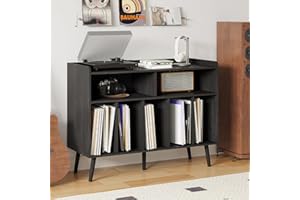 ChooChoo Record Player Stand, Turntable Stand with Vinyl Storage, Record Player Cabinet Up to 350 Albums, Cube Storage Organizer for Living Room, Black