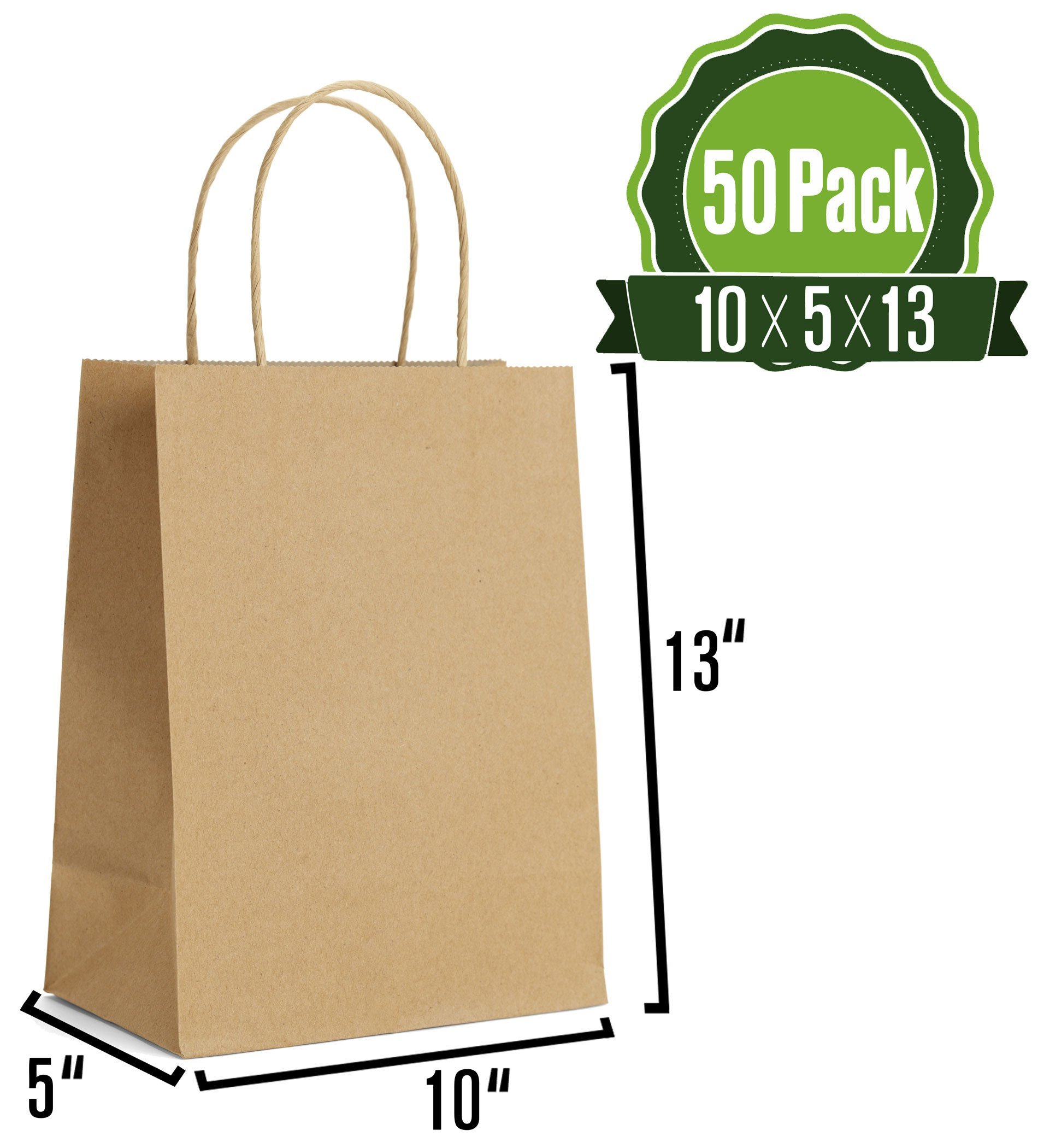 Brown Kraft Paper Gift Bags Bulk with Handles (50 Bags) 6.25x3.5x8 Ideal for