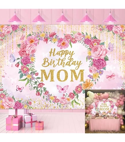 Happy Birthday Mom Hintergrund-Banner 1,8 X 1,2 M - Geburtstagsdeko Für Mutter, Party-Fotohintergrund