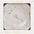 Lucky Feather Zodiac Ring Dish for Women – Glazed Ceramic Jewelry Tray with Astrological Constellation Depicted in Opulent Metallic Gold - Taurus