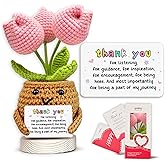 Gossby Handmade Positive Tulip Flower Crochet - Thank You for Listening - Knitted Decor - Thank You, Appreciation, Positive Gift for Women, Teacher, Mom, Friend, Coworker - Christmas, Birthday Gift