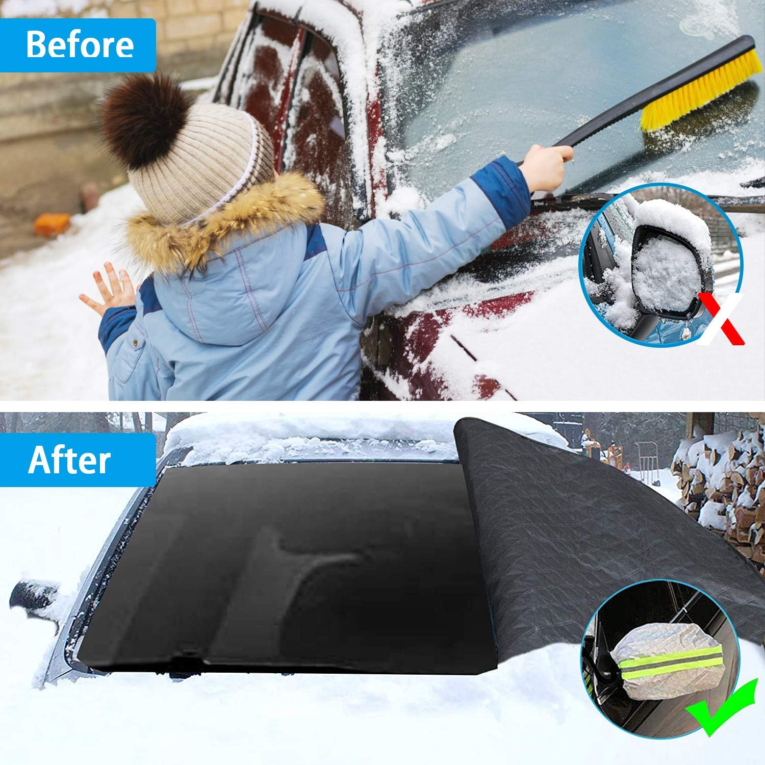 SZHTFX Car Windshield Snow Cover, Car Windscreen Frost Cover for 4 Season with 5 Layers