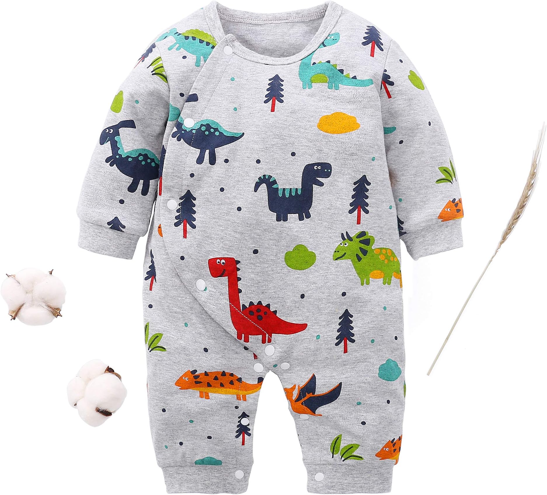 Beal Shopping Newborn Infant Baby Girl Boy Lovely Cartoon Dinosaur Romper Jumpsuit Outfits Baby Clothes Bodysuit Grey,6-9 Months
