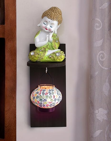 Tied Ribbons Lord Buddha Hanging tealight Holder, Multicolour