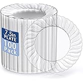 U-QE 100 Pieces Clear Plastic Plates - 7 Inch Plastic Dessert Plates Disposable - Washable & Reusable - Premium Hard Clear Fancy Disposable Heavy Duty Cake Platos for Party, Weddings and Events