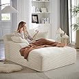 Oversized Chaise Lounge Chair Indoor,50" W Upholstered Corduroy Sofa with 3 Pillows,Comfy Fluffy Cloud Couch,Modern Deep Seat Sofa,Single Sleeper Sofa Chair for Livingroom,Bedroom,No Assembly(Beige)