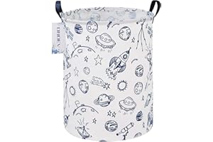 ONOEV Round waterproof laundry basket、foldable storage basket、laundry Hampers with handle、gift basket,suitable for children's room and toy storage (Blue Planet)