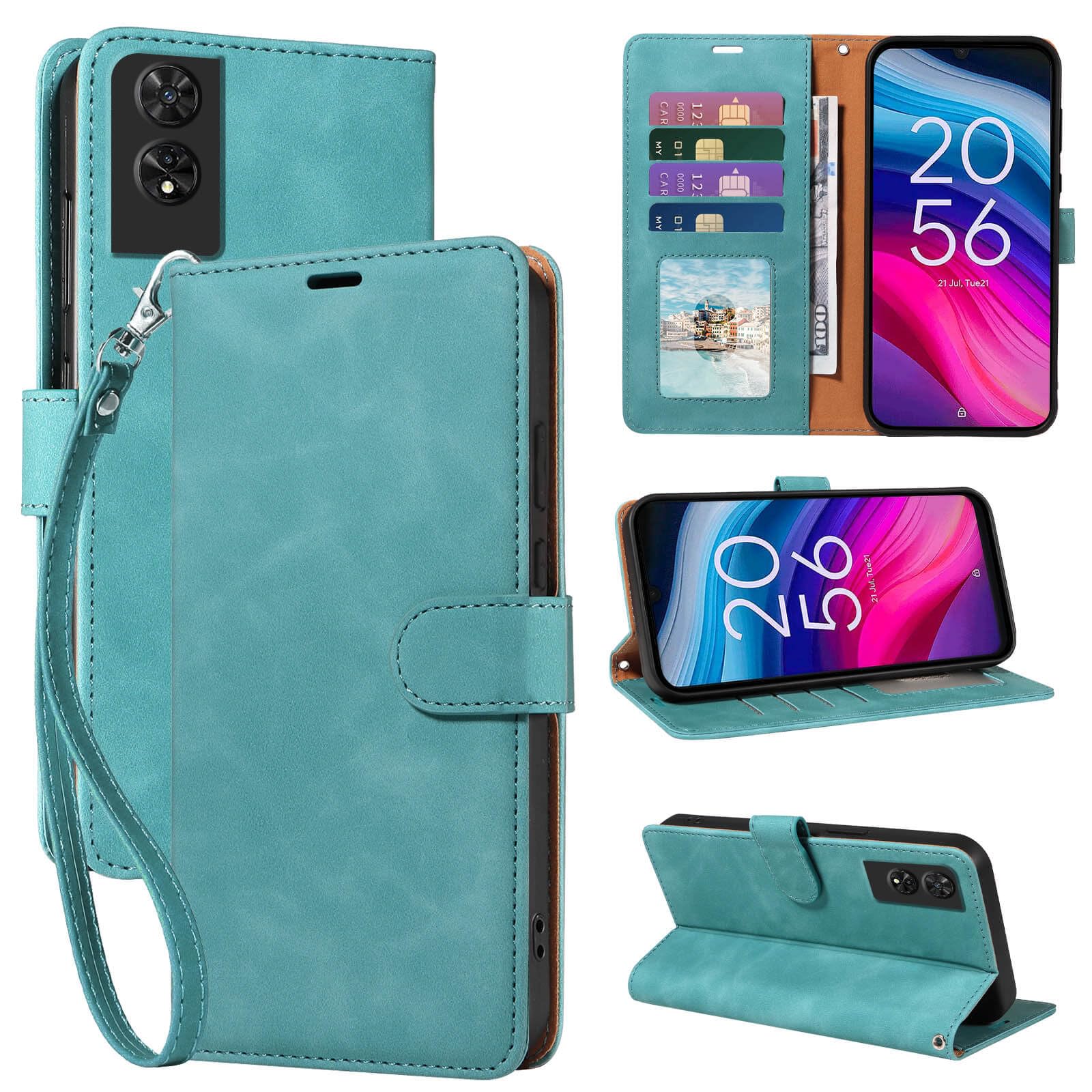GOTOURED for TCL 505 Phone Case Wallet, RFID Blocking 4 Card Slots, Wrist Strap, Kickstand, Magnetic Closure, Shockproof Protective Soft Leather Flip Cover for TCL 505 (Green)