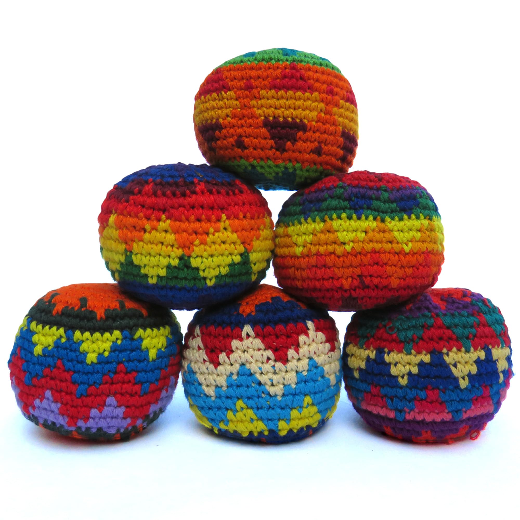 Siesta Hacky Sack, Knitted Footbags, Juggling Balls, Haki Sacks, Kick Balls - Assorted Colours and Styles - Set of 6
